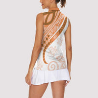 Orange Polynesian Tribal Turtle Floral Pattern Women Sleeveless Polo Shirt