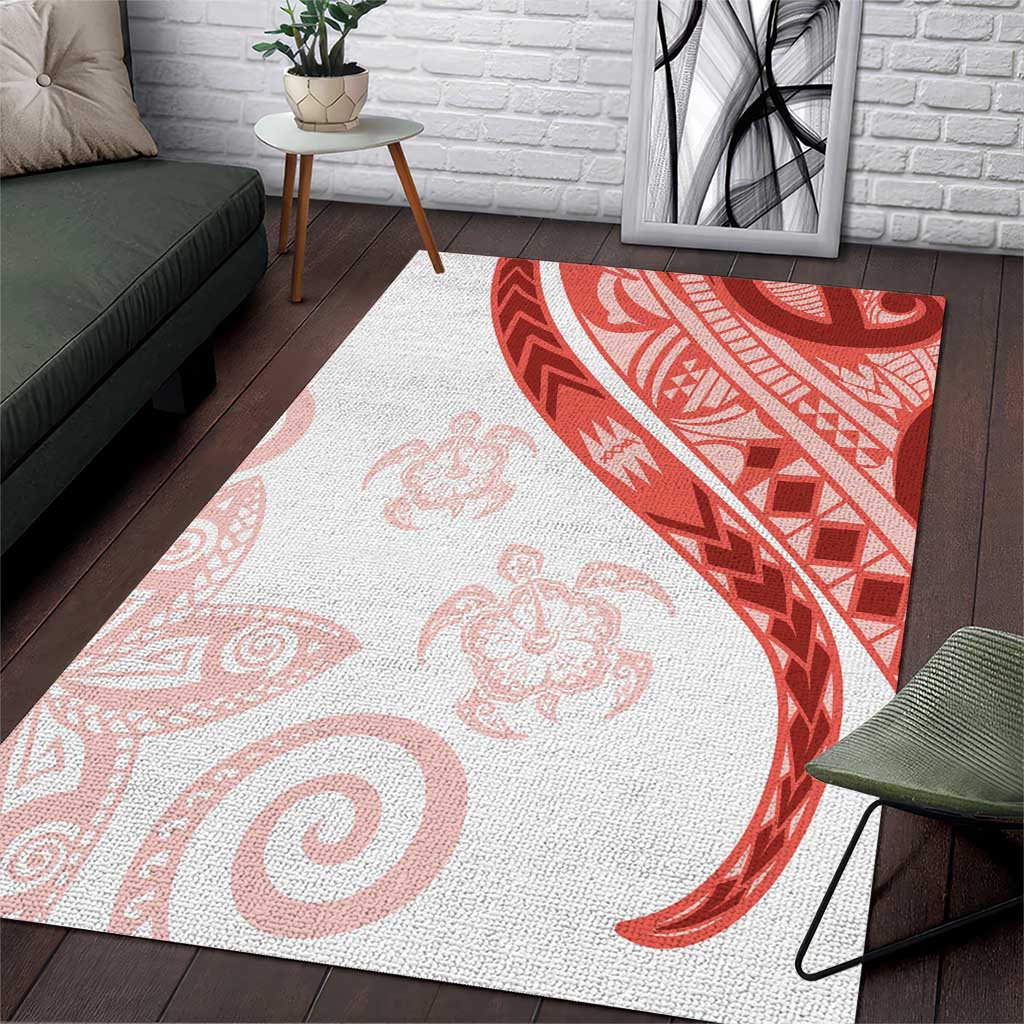 Coral Red Polynesian Tribal Turtle Floral Pattern Area Rug LT05 Red - Polynesian Pride