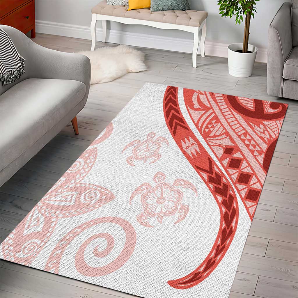 Coral Red Polynesian Tribal Turtle Floral Pattern Area Rug LT05 - Polynesian Pride