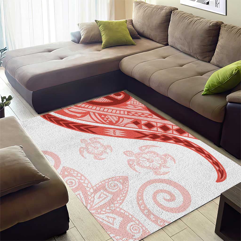 Coral Red Polynesian Tribal Turtle Floral Pattern Area Rug LT05 - Polynesian Pride