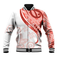 Coral Red Polynesian Tribal Turtle Floral Pattern Baseball Jacket LT05 Unisex Red - Polynesian Pride
