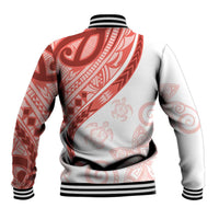 Coral Red Polynesian Tribal Turtle Floral Pattern Baseball Jacket LT05 - Polynesian Pride