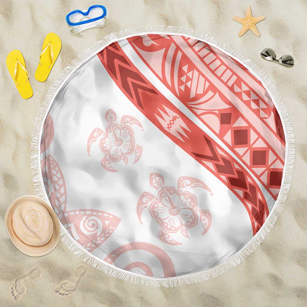 Coral Red Polynesian Tribal Turtle Floral Pattern Beach Blanket LT05 One Size 150cm Red - Polynesian Pride