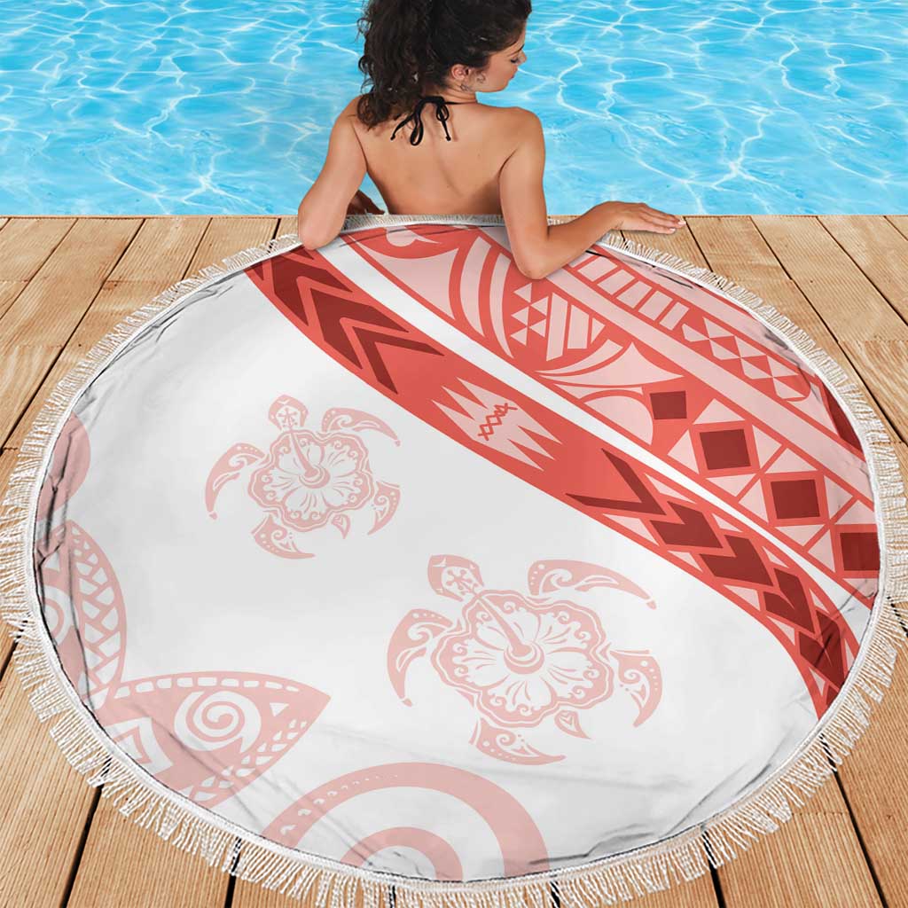 Coral Red Polynesian Tribal Turtle Floral Pattern Beach Blanket LT05 - Polynesian Pride