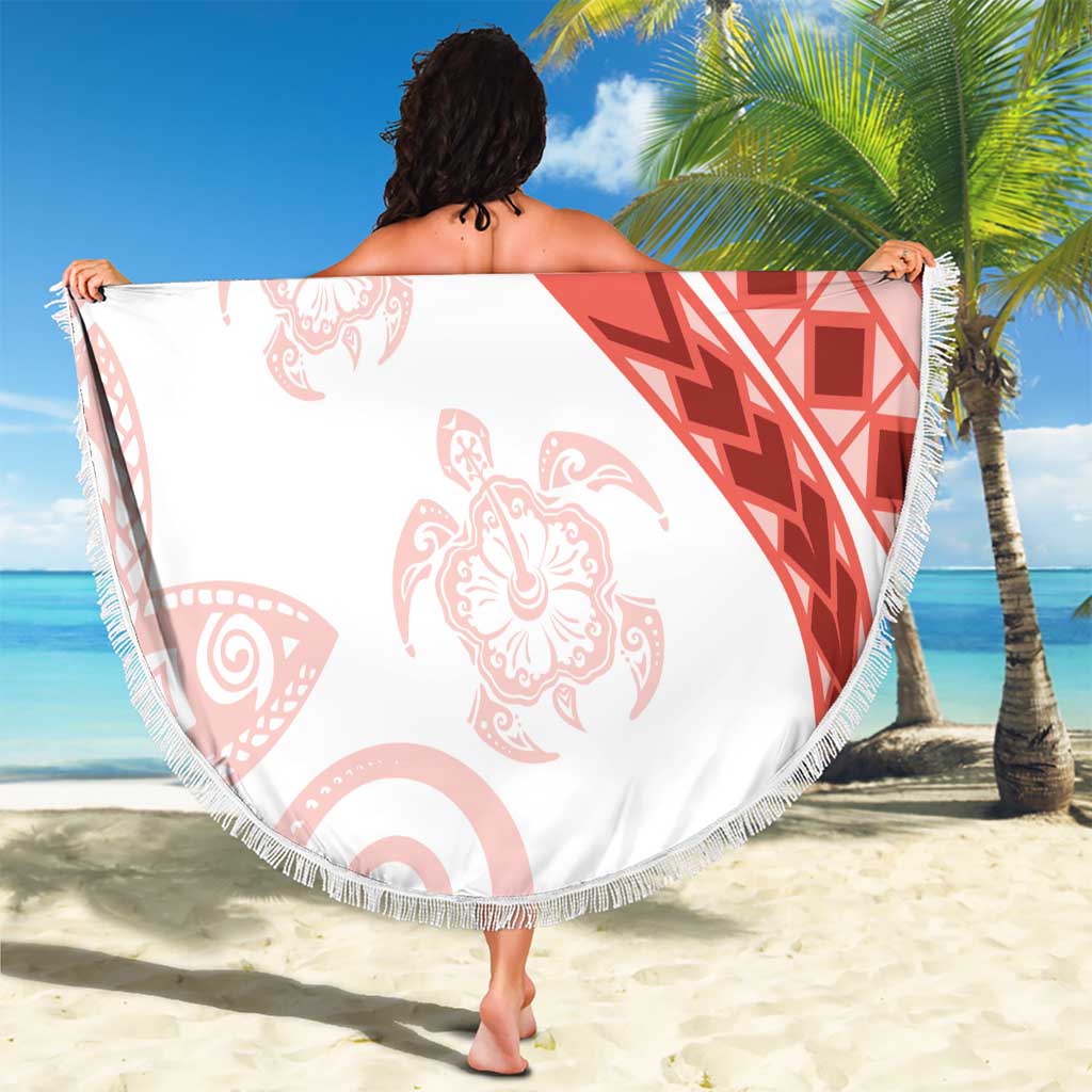 Coral Red Polynesian Tribal Turtle Floral Pattern Beach Blanket LT05 - Polynesian Pride