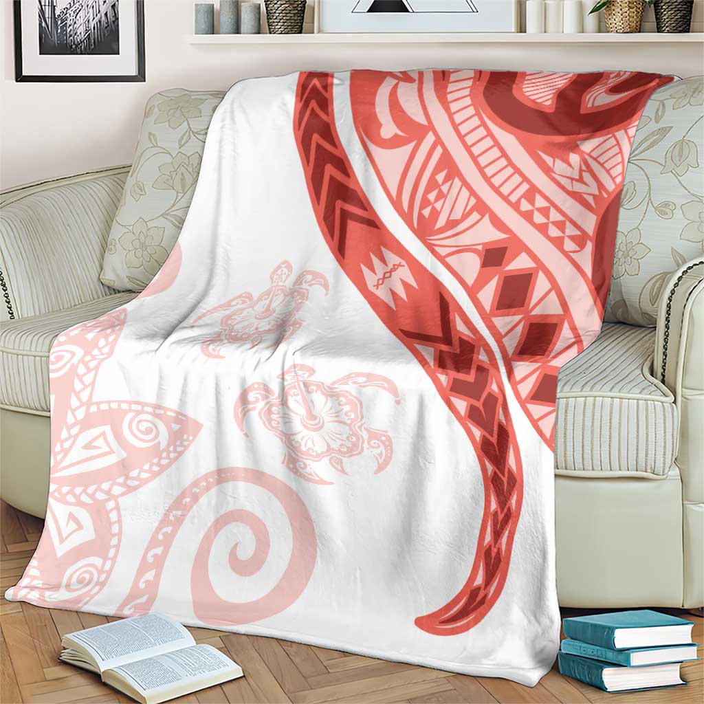 Coral Red Polynesian Tribal Turtle Floral Pattern Blanket LT05 - Polynesian Pride