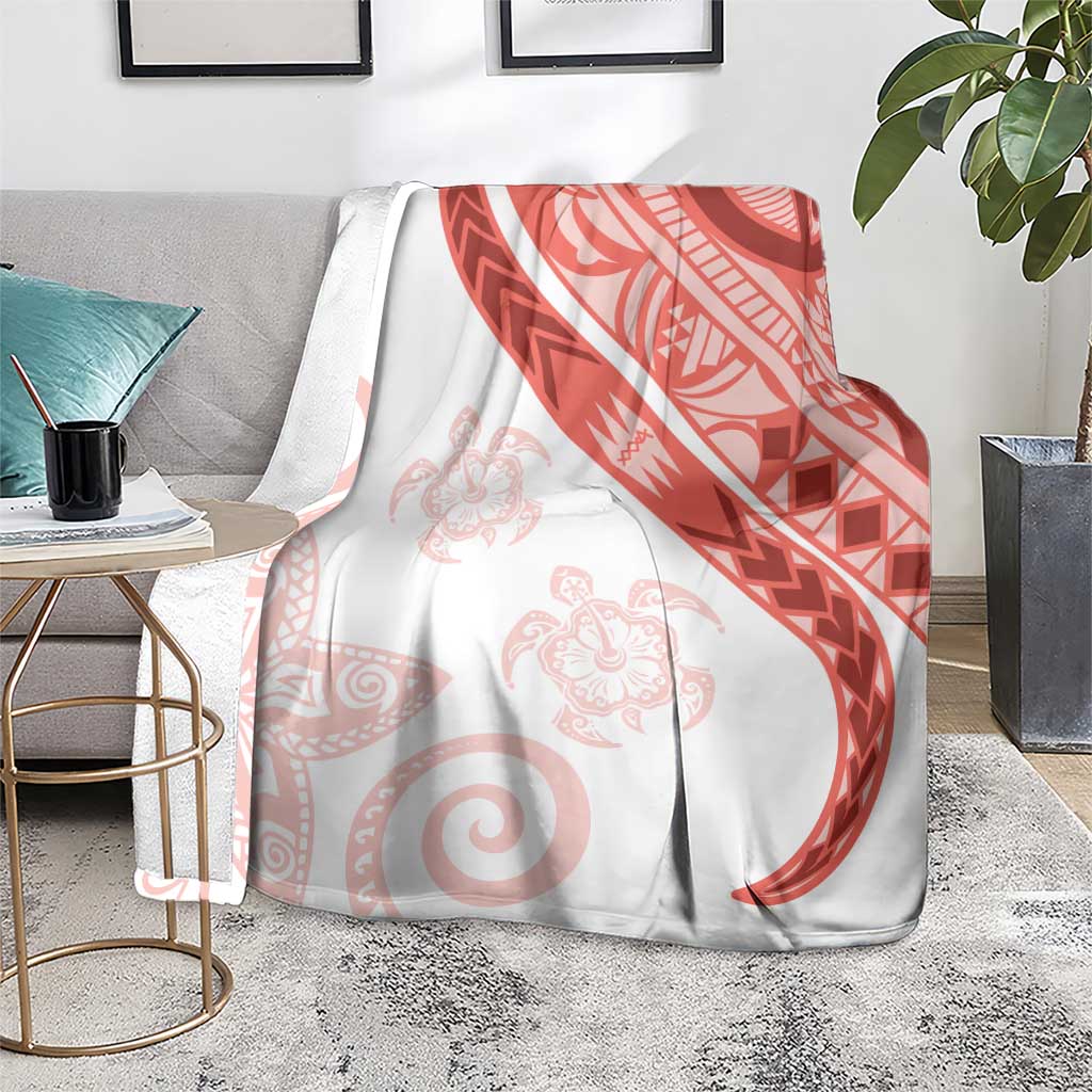 Coral Red Polynesian Tribal Turtle Floral Pattern Blanket LT05 - Polynesian Pride