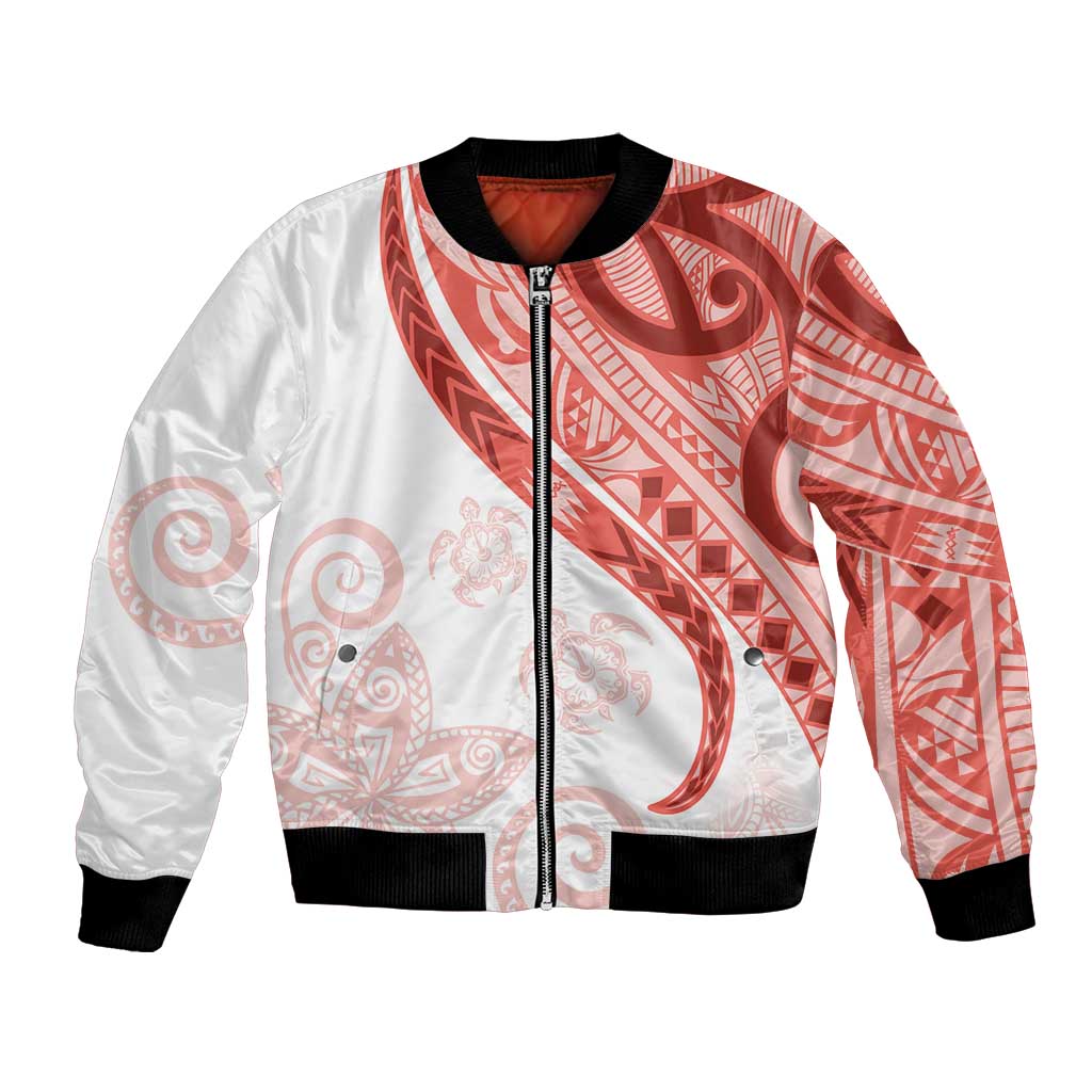 Coral Red Polynesian Tribal Turtle Floral Pattern Bomber Jacket LT05 Unisex Red - Polynesian Pride