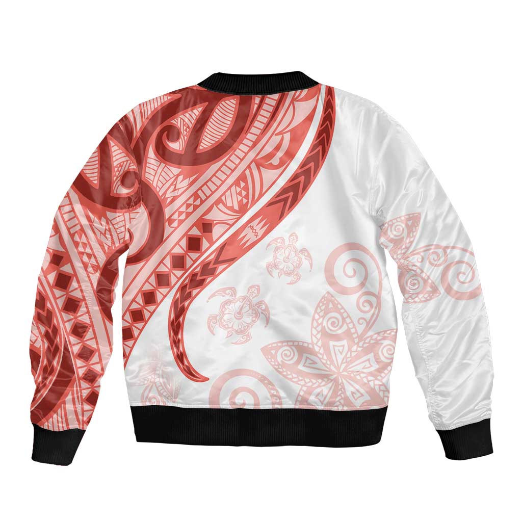 Coral Red Polynesian Tribal Turtle Floral Pattern Bomber Jacket LT05 - Polynesian Pride