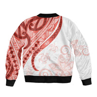 Coral Red Polynesian Tribal Turtle Floral Pattern Bomber Jacket LT05 - Polynesian Pride
