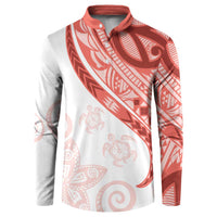 Coral Red Polynesian Tribal Turtle Floral Pattern Button Sweatshirt LT05 Red - Polynesian Pride