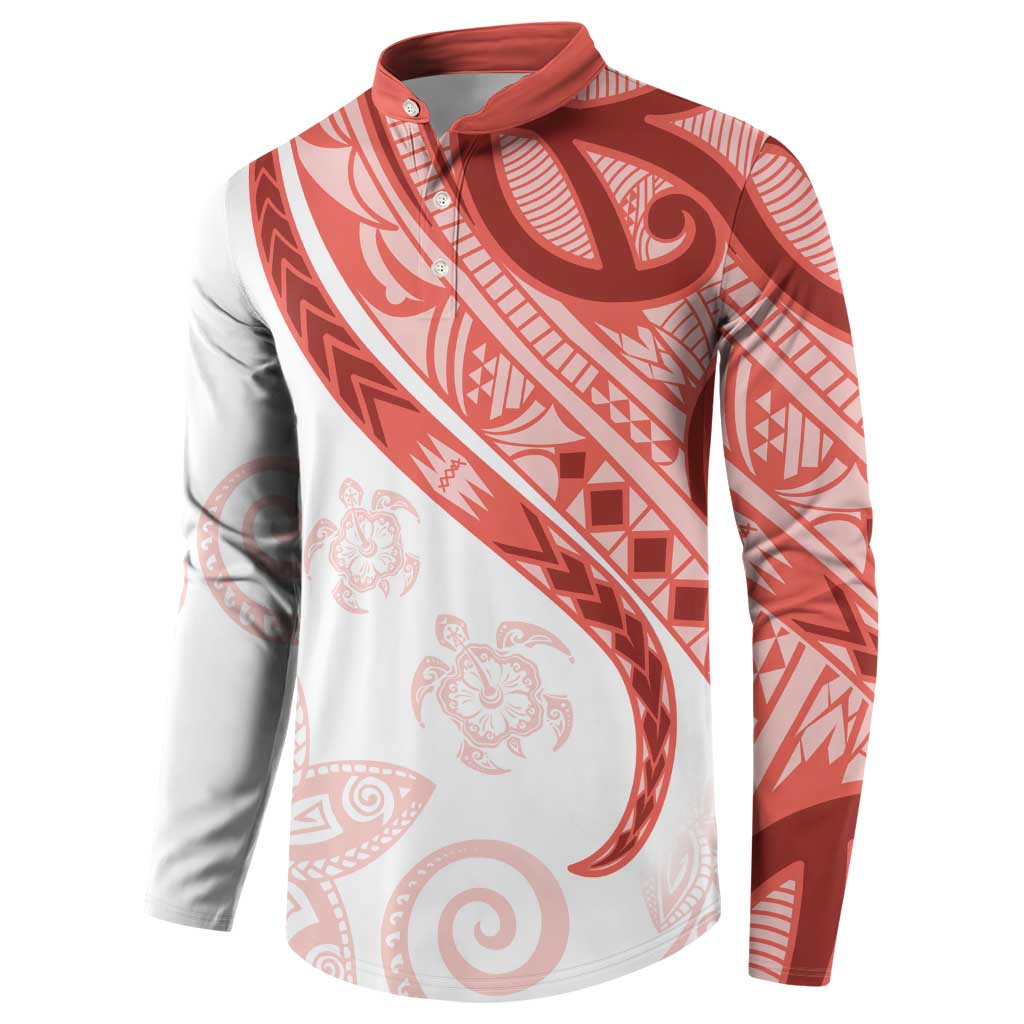 Coral Red Polynesian Tribal Turtle Floral Pattern Button Sweatshirt LT05 - Polynesian Pride