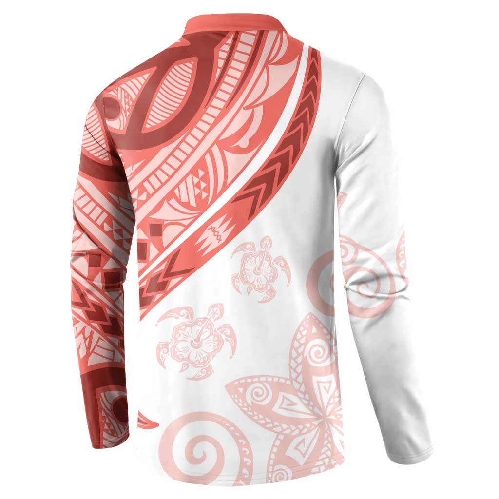 Coral Red Polynesian Tribal Turtle Floral Pattern Button Sweatshirt LT05 - Polynesian Pride