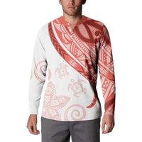 Coral Red Polynesian Tribal Turtle Floral Pattern Button Sweatshirt LT05 - Polynesian Pride