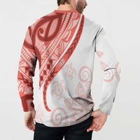 Coral Red Polynesian Tribal Turtle Floral Pattern Button Sweatshirt LT05 - Polynesian Pride