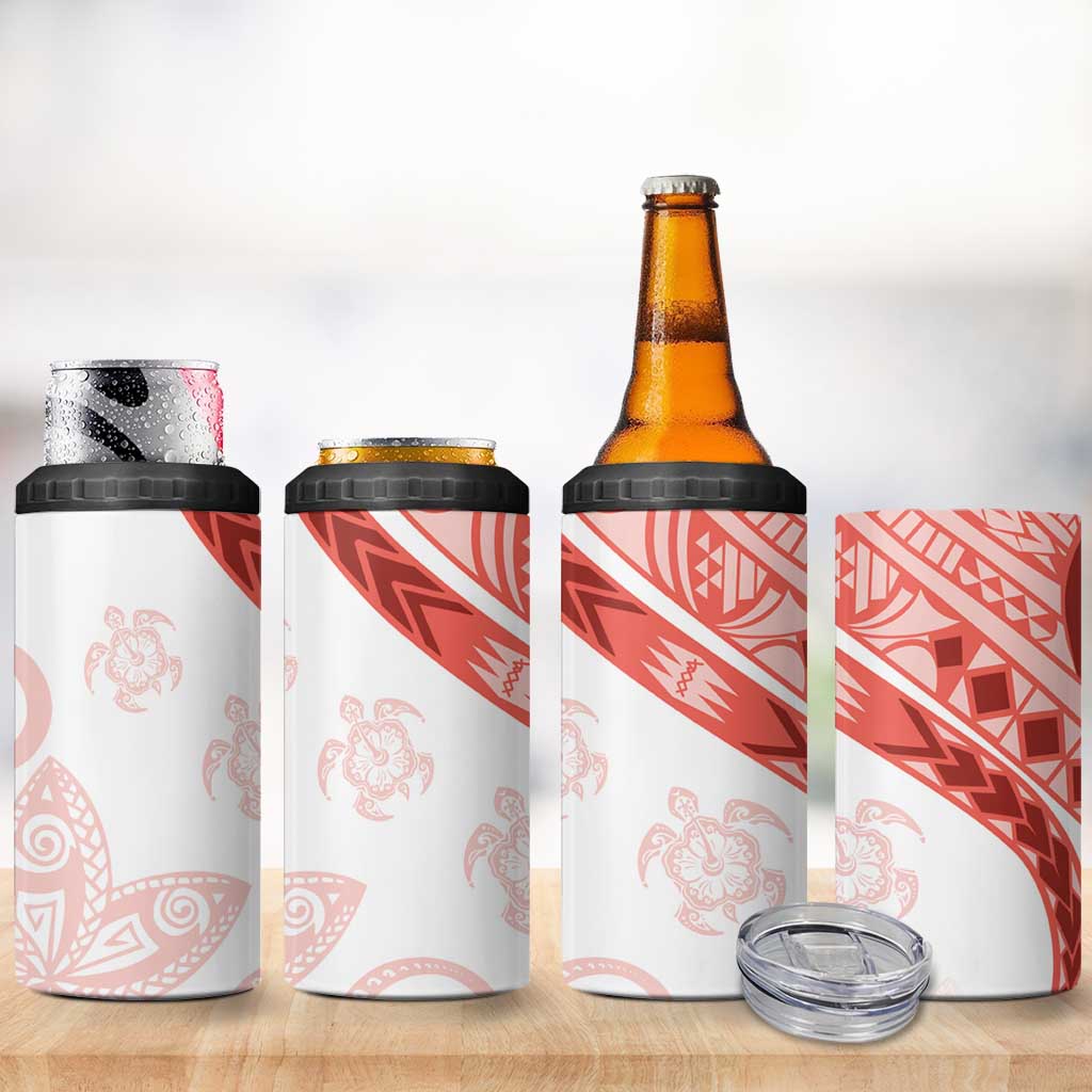 Coral Red Polynesian Tribal Turtle Floral Pattern 4 in 1 Can Cooler Tumbler LT05 - Polynesian Pride