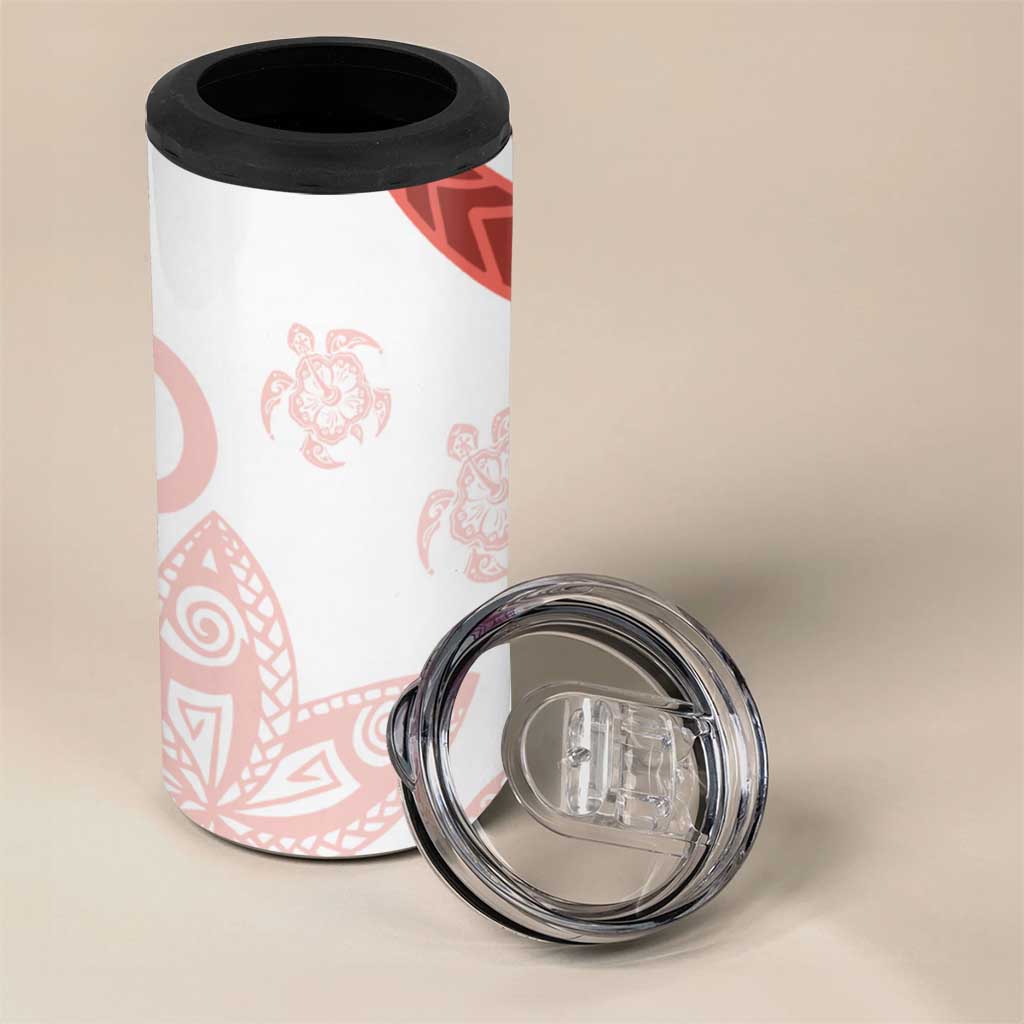 Coral Red Polynesian Tribal Turtle Floral Pattern 4 in 1 Can Cooler Tumbler LT05 - Polynesian Pride