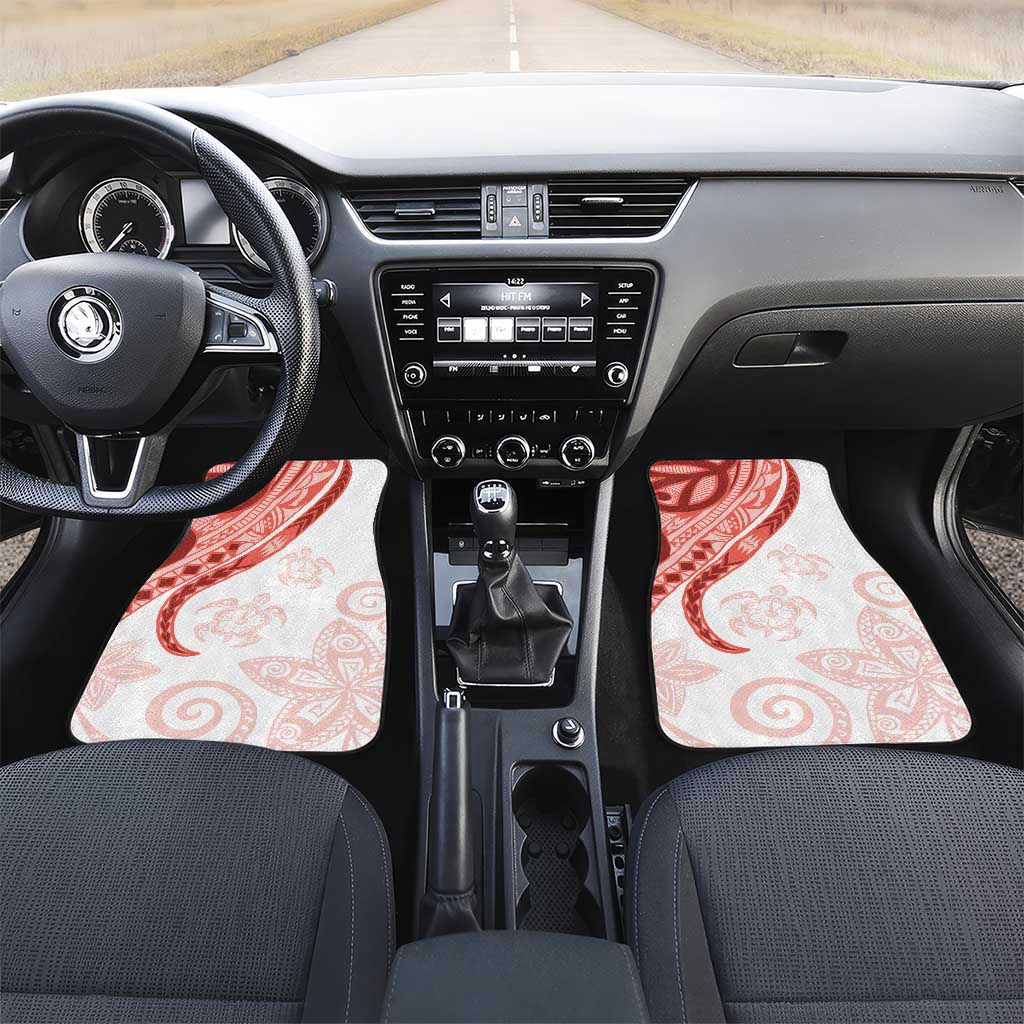 Coral Red Polynesian Tribal Turtle Floral Pattern Car Mats LT05 Set 2pcs - Front Red - Polynesian Pride