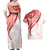 Coral Red Polynesian Tribal Turtle Floral Pattern Couples Matching Off Shoulder Maxi Dress and Hawaiian Shirt