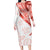 Coral Red Polynesian Tribal Turtle Floral Pattern Family Matching Long Sleeve Bodycon Dress and Hawaiian Shirt