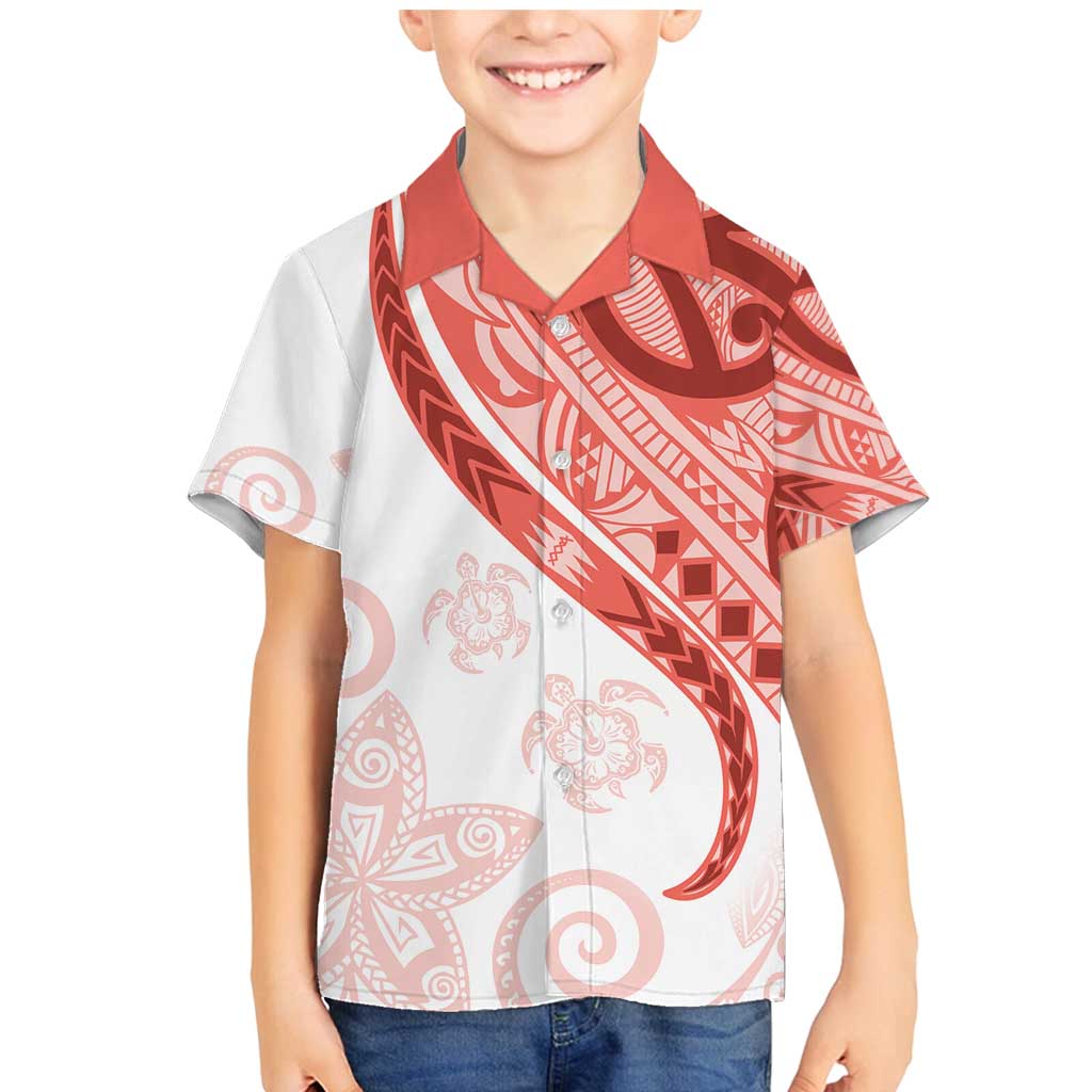Coral Red Polynesian Tribal Turtle Floral Pattern Family Matching Mermaid Dress and Hawaiian Shirt