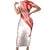 Coral Red Polynesian Tribal Turtle Floral Pattern Family Matching Short Sleeve Bodycon Dress and Hawaiian Shirt