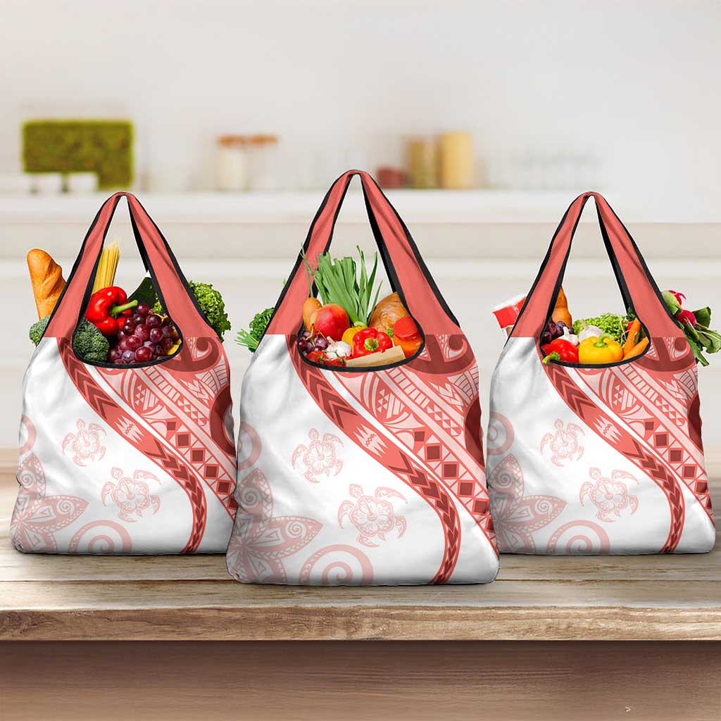 Coral Red Polynesian Tribal Turtle Floral Pattern Grocery Bag LT05 3-pack One Size Red - Polynesian Pride