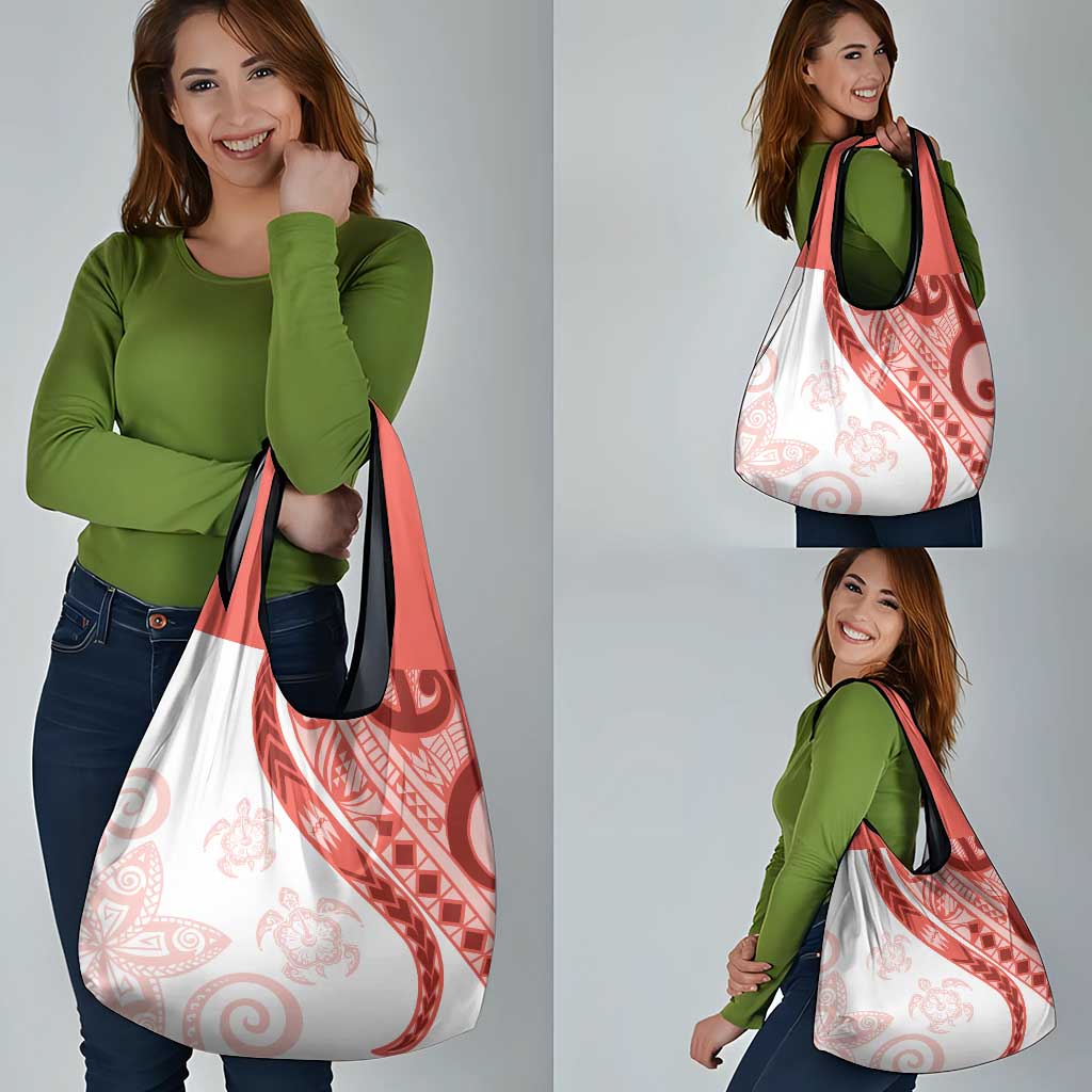 Coral Red Polynesian Tribal Turtle Floral Pattern Grocery Bag LT05 - Polynesian Pride
