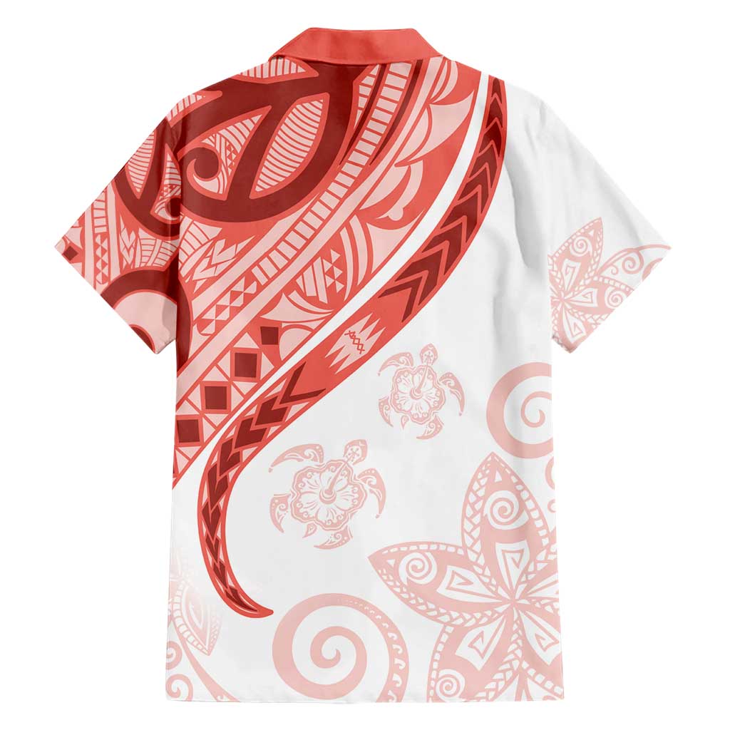 Coral Red Polynesian Tribal Turtle Floral Pattern Hawaiian Shirt LT05 - Polynesian Pride