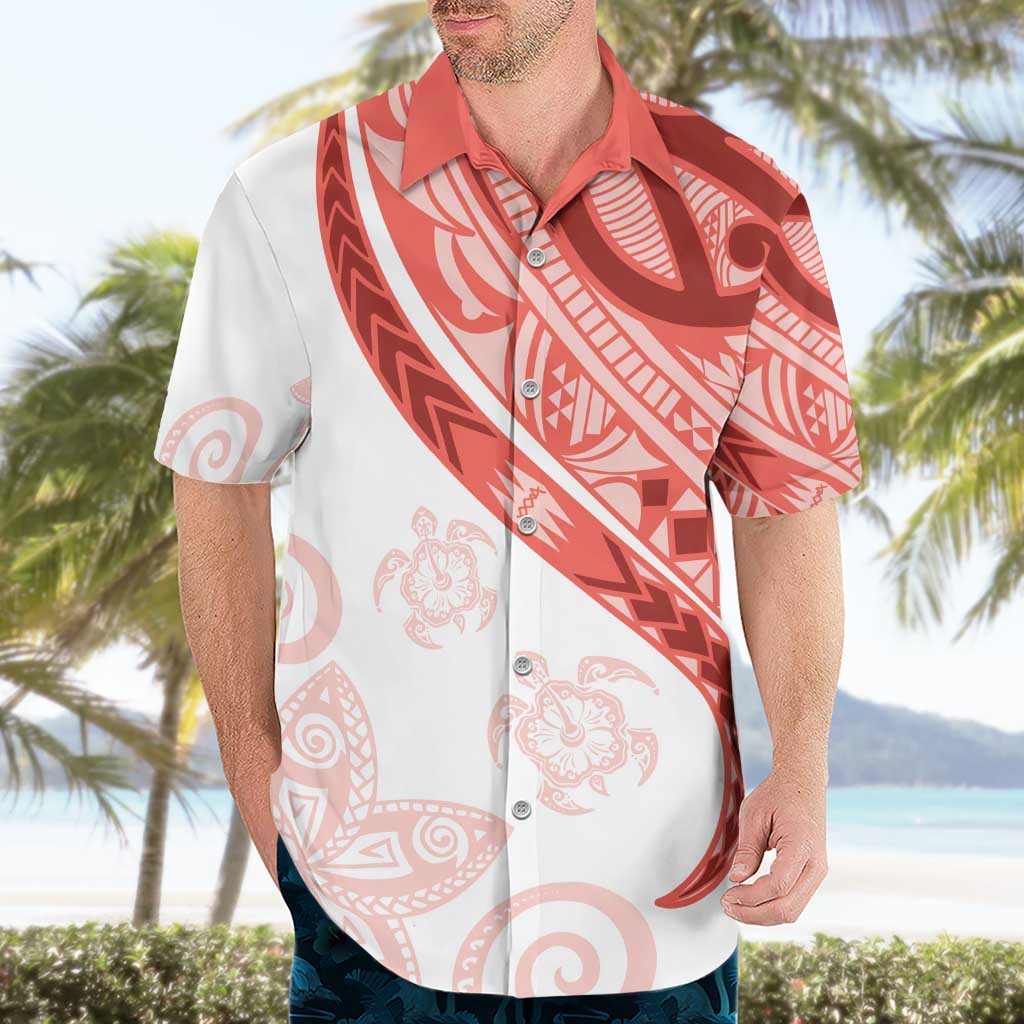 Coral Red Polynesian Tribal Turtle Floral Pattern Hawaiian Shirt LT05 - Polynesian Pride