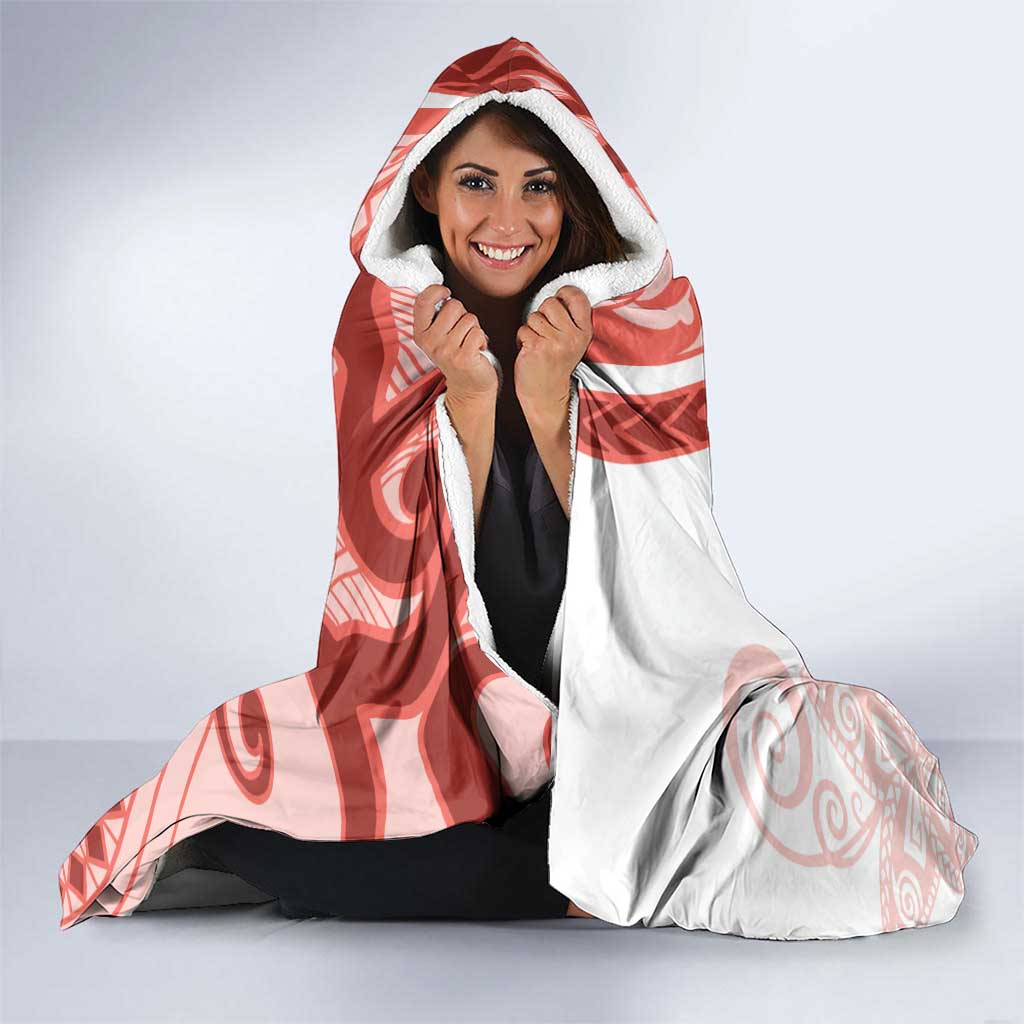 Coral Red Polynesian Tribal Turtle Floral Pattern Hooded Blanket LT05 - Polynesian Pride