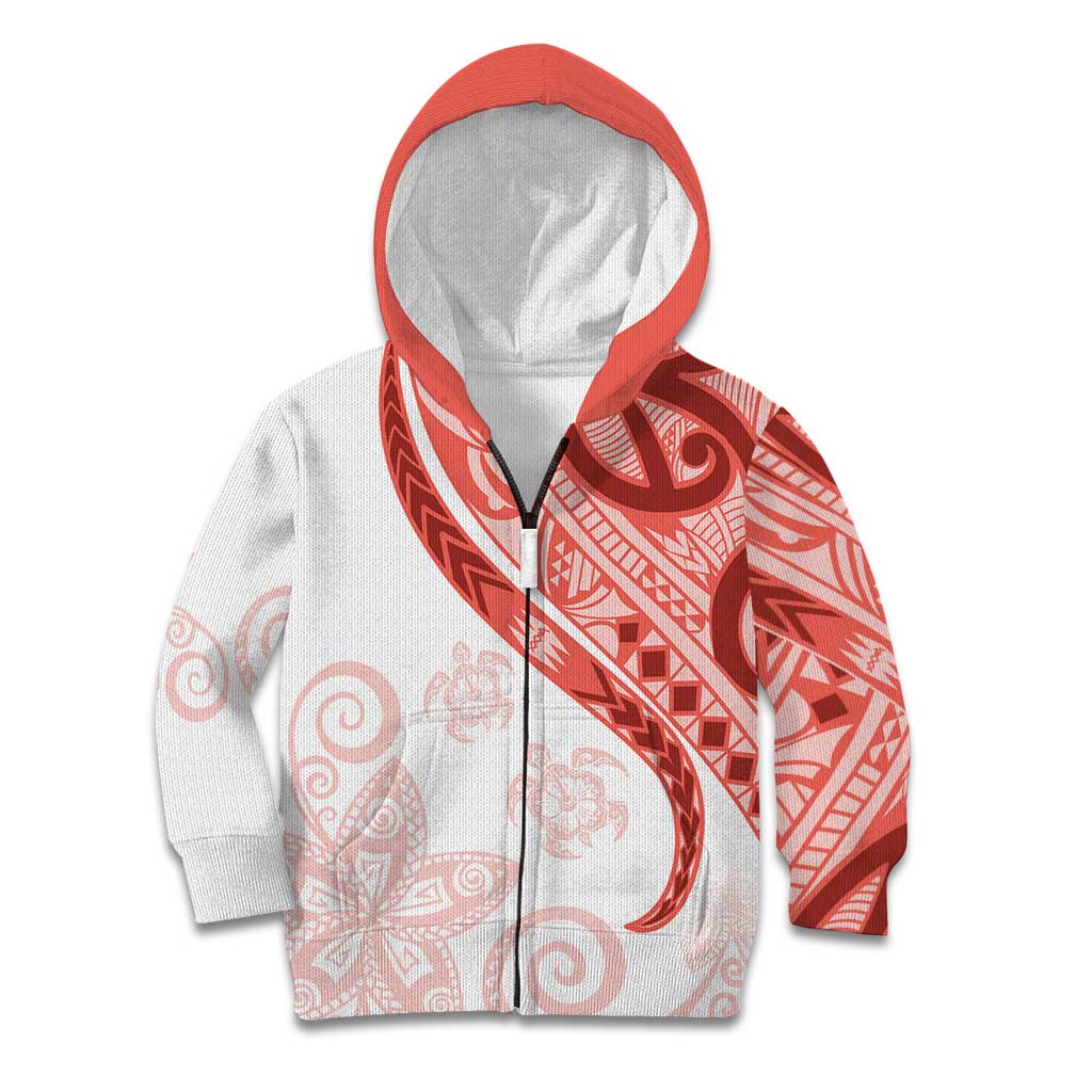 Coral Red Polynesian Tribal Turtle Floral Pattern Kid Hoodie