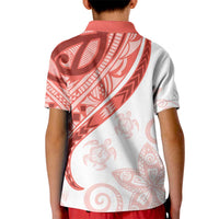 Coral Red Polynesian Tribal Turtle Floral Pattern Kid Polo Shirt