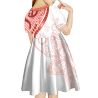 Coral Red Polynesian Tribal Turtle Floral Pattern Kid Short Sleeve Dress