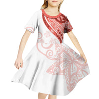 Coral Red Polynesian Tribal Turtle Floral Pattern Kid Short Sleeve Dress