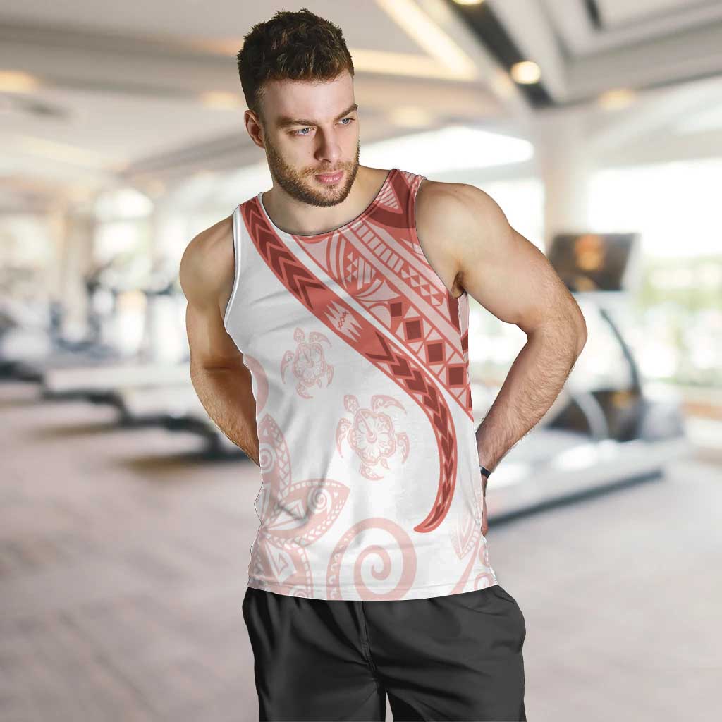 Coral Red Polynesian Tribal Turtle Floral Pattern Men Tank Top LT05 Red - Polynesian Pride