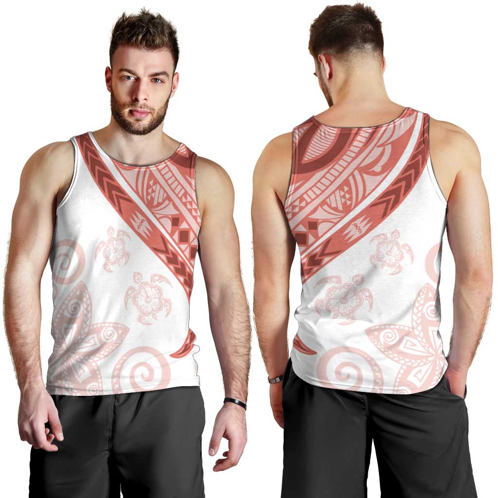 Coral Red Polynesian Tribal Turtle Floral Pattern Men Tank Top LT05 - Polynesian Pride