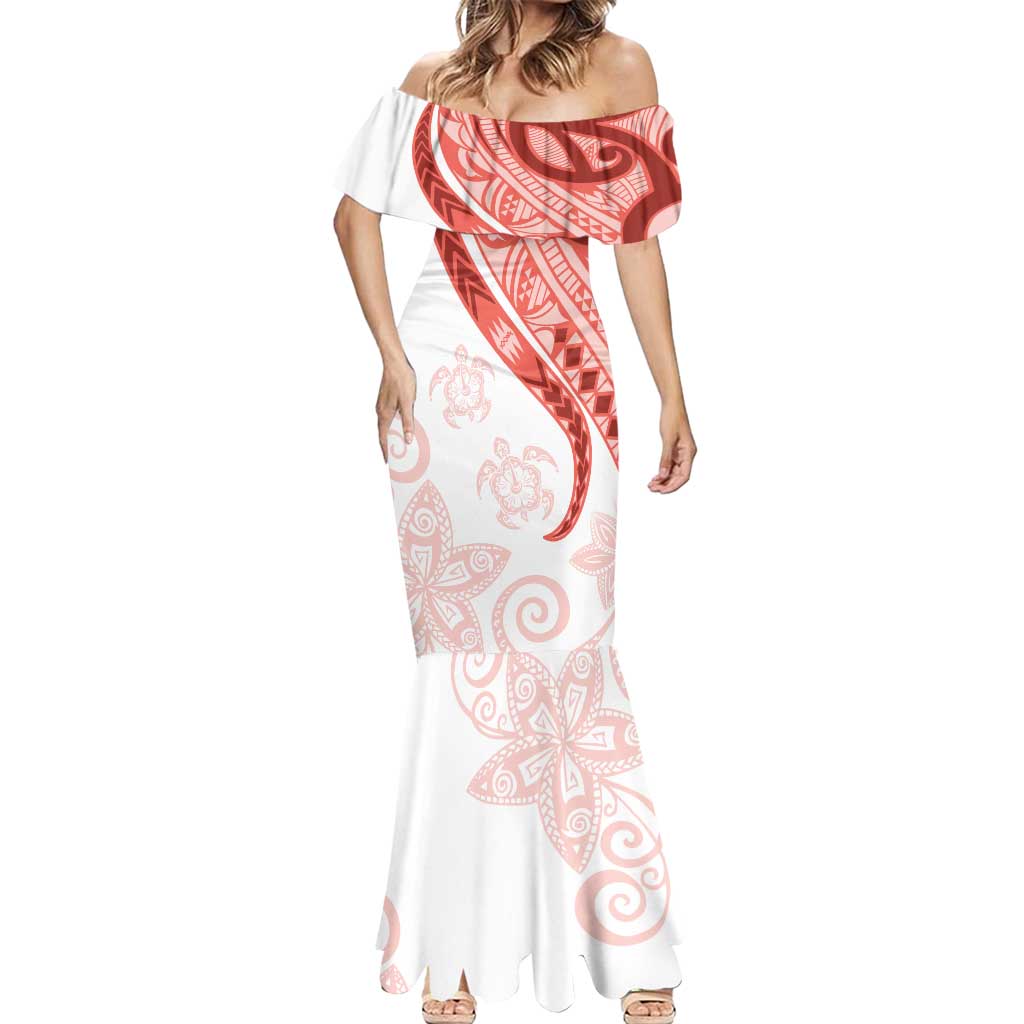 Coral Red Polynesian Tribal Turtle Floral Pattern Mermaid Dress