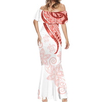 Coral Red Polynesian Tribal Turtle Floral Pattern Mermaid Dress