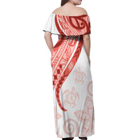 Coral Red Polynesian Tribal Turtle Floral Pattern Off Shoulder Maxi Dress LT05 - Polynesian Pride