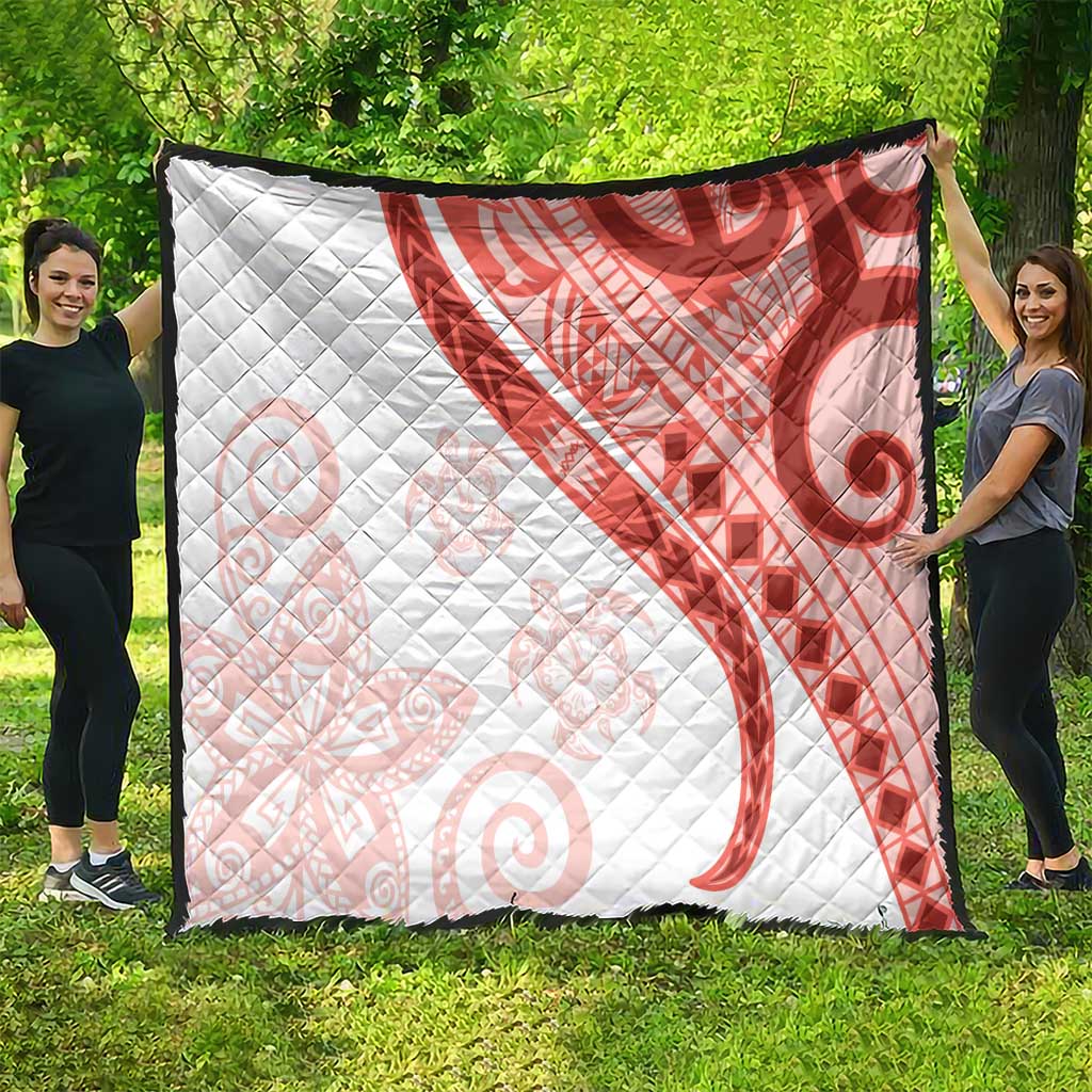 Coral Red Polynesian Tribal Turtle Floral Pattern Quilt