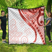 Coral Red Polynesian Tribal Turtle Floral Pattern Quilt