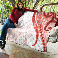 Coral Red Polynesian Tribal Turtle Floral Pattern Quilt