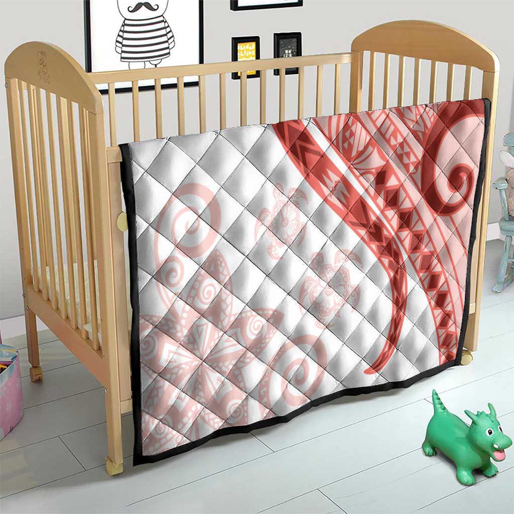 Coral Red Polynesian Tribal Turtle Floral Pattern Quilt