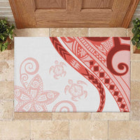 Coral Red Polynesian Tribal Turtle Floral Pattern Rubber Doormat LT05 Red - Polynesian Pride