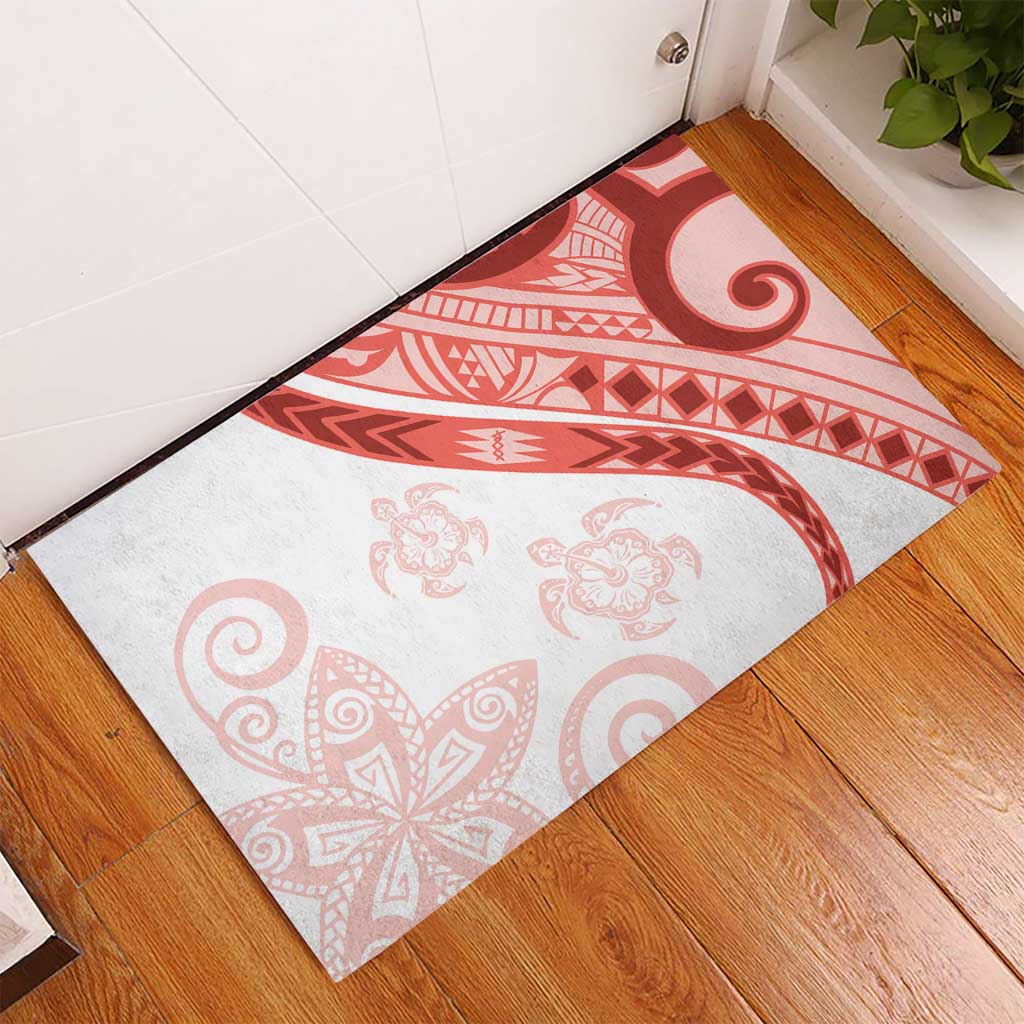 Coral Red Polynesian Tribal Turtle Floral Pattern Rubber Doormat LT05 - Polynesian Pride