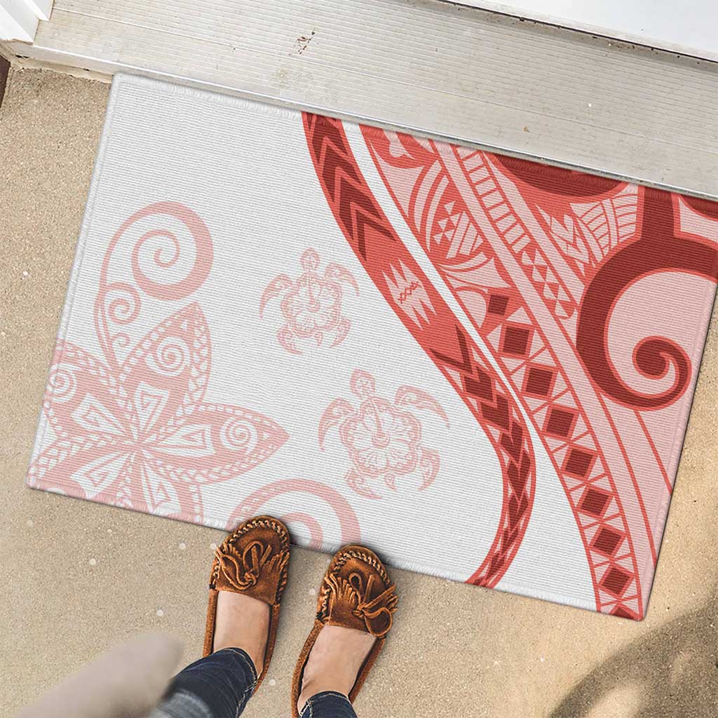 Coral Red Polynesian Tribal Turtle Floral Pattern Rubber Doormat LT05 - Polynesian Pride