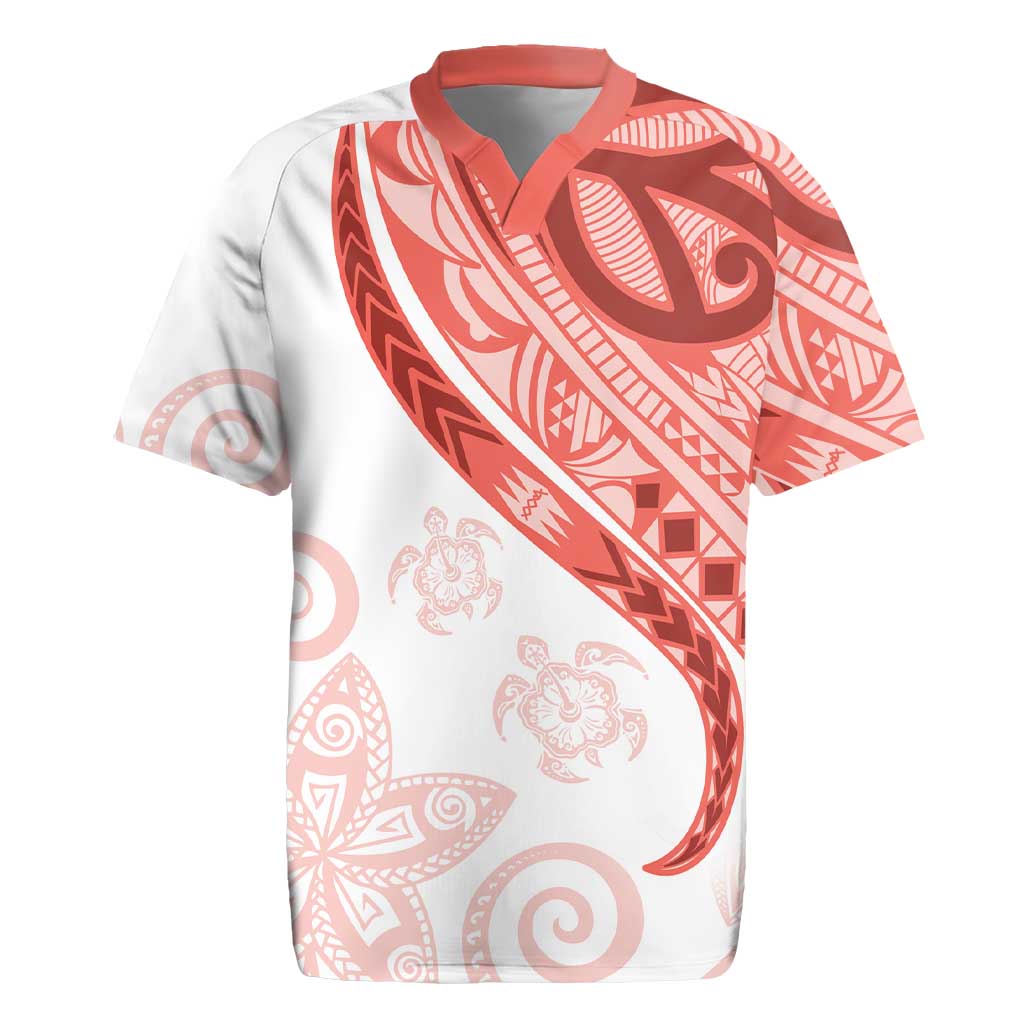 Coral Red Polynesian Tribal Turtle Floral Pattern Rugby Jersey LT05 Red - Polynesian Pride