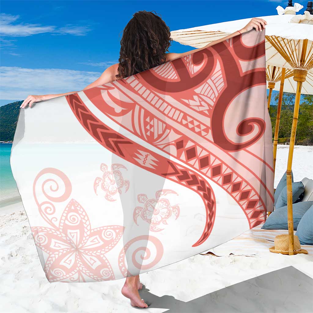 Coral Red Polynesian Tribal Turtle Floral Pattern Sarong