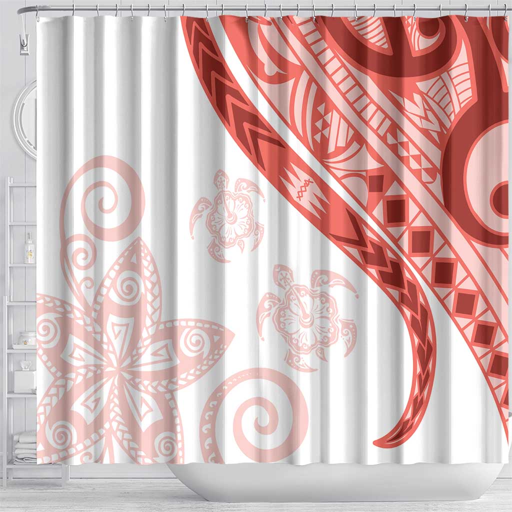 Coral Red Polynesian Tribal Turtle Floral Pattern Shower Curtain